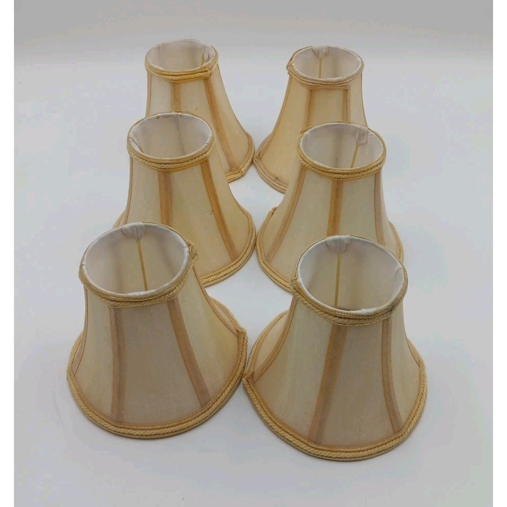 Set Of 6 VTG Chandalier Lamp Shades Cloth Yellow Off White - Picture 1 of 7